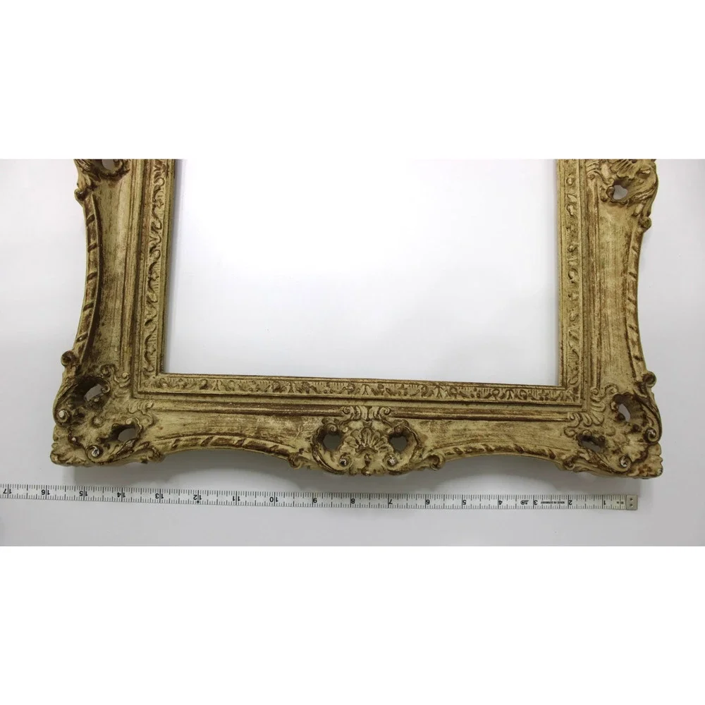 Vintage Ornate Rococo Style Composite Picture Frame Distressed Gold Finish 17x15